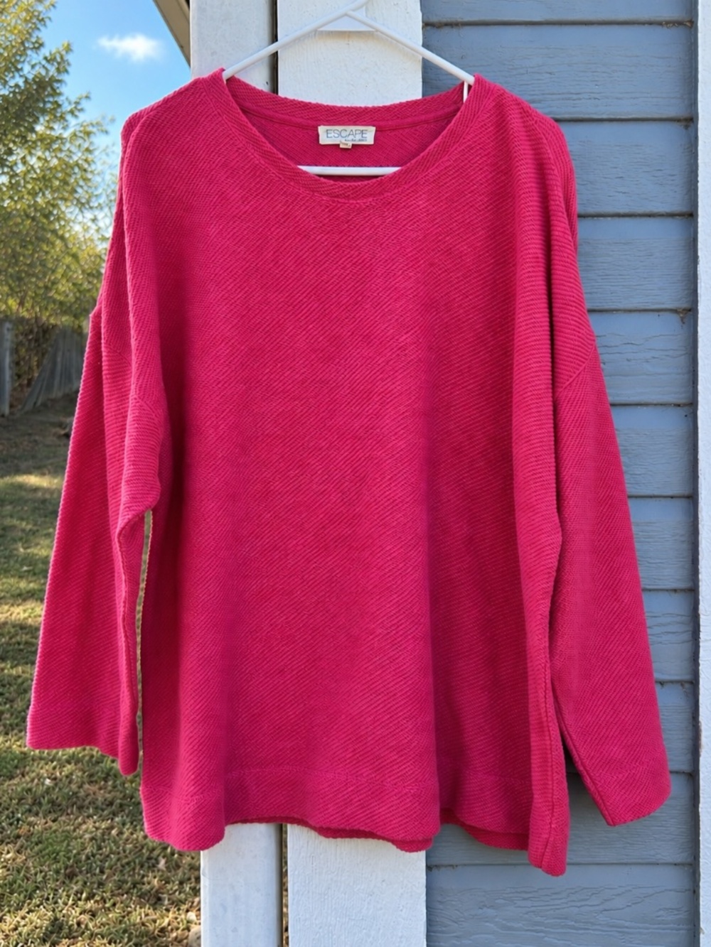 Escape by Habitat Sundown Pullover L Raspberry Pink 100% Cotton Textured Boxy